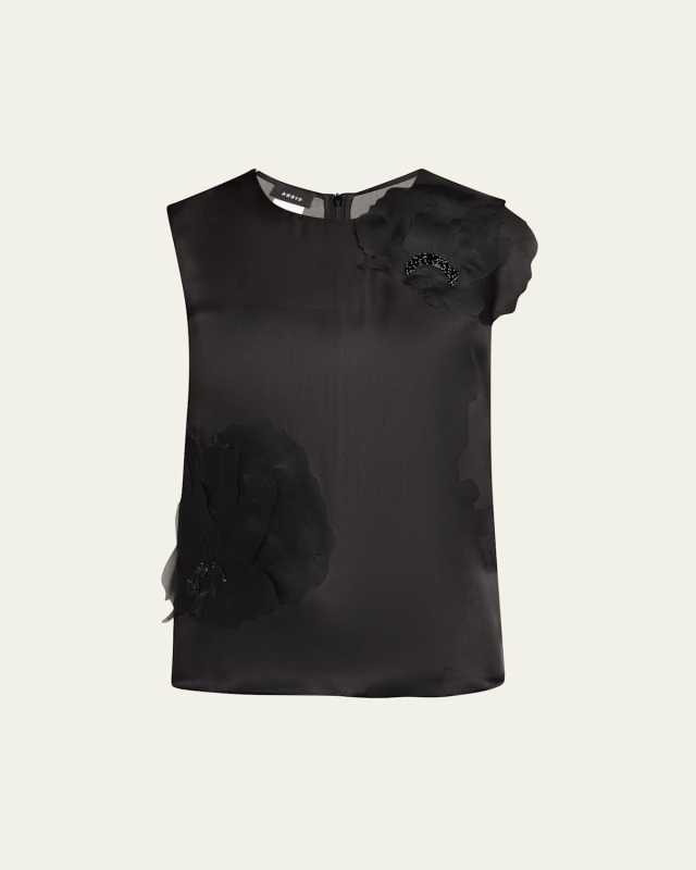 Embellished 3D Anemone Silk Organza Blouse